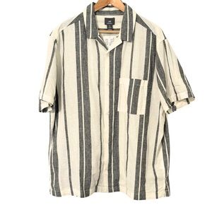 🔥🔥H&M Mens Resort Collar Linen Blend Boxy Fit Coachella Beach Shirt